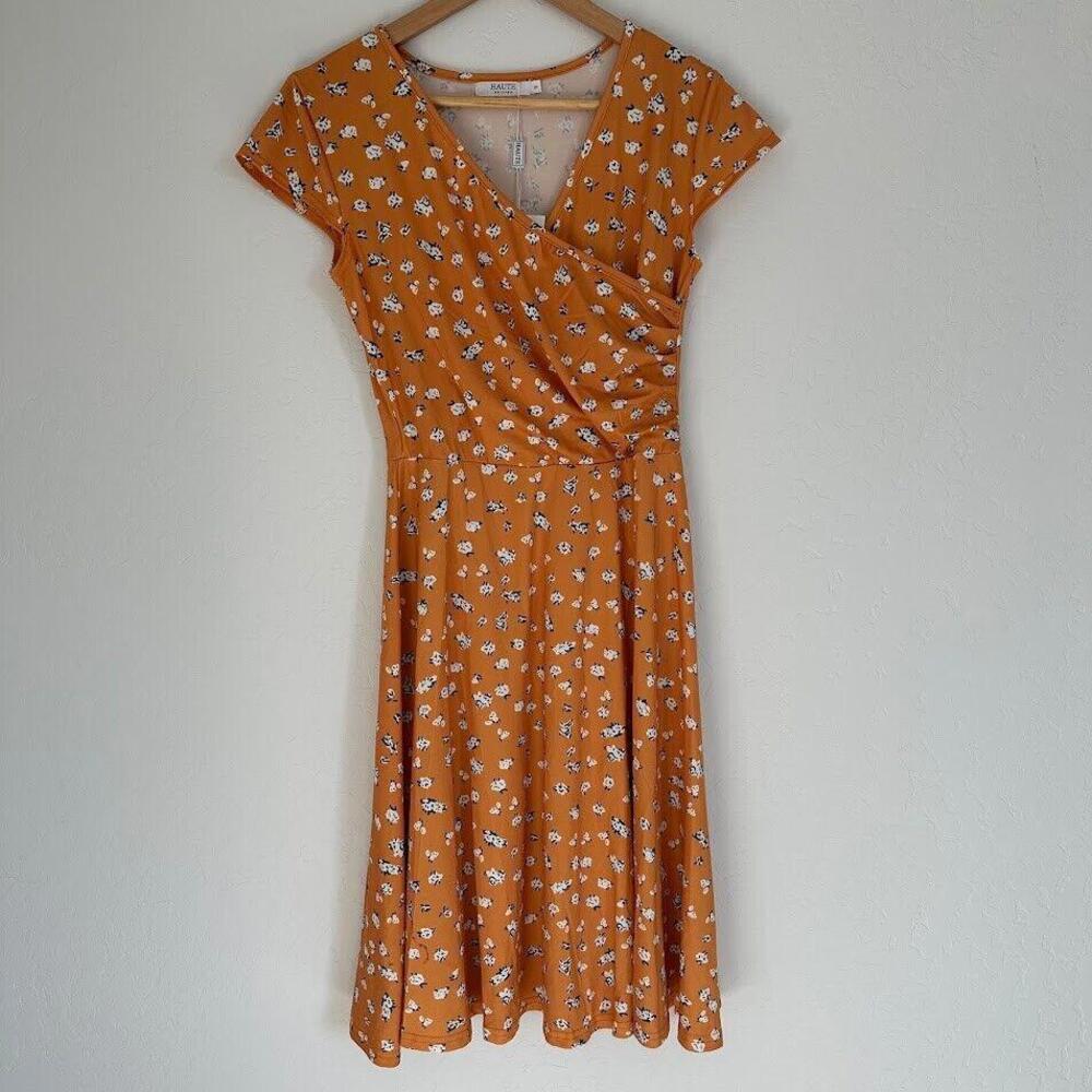 Floral Wrap Midi Dress in Mustard Yellow